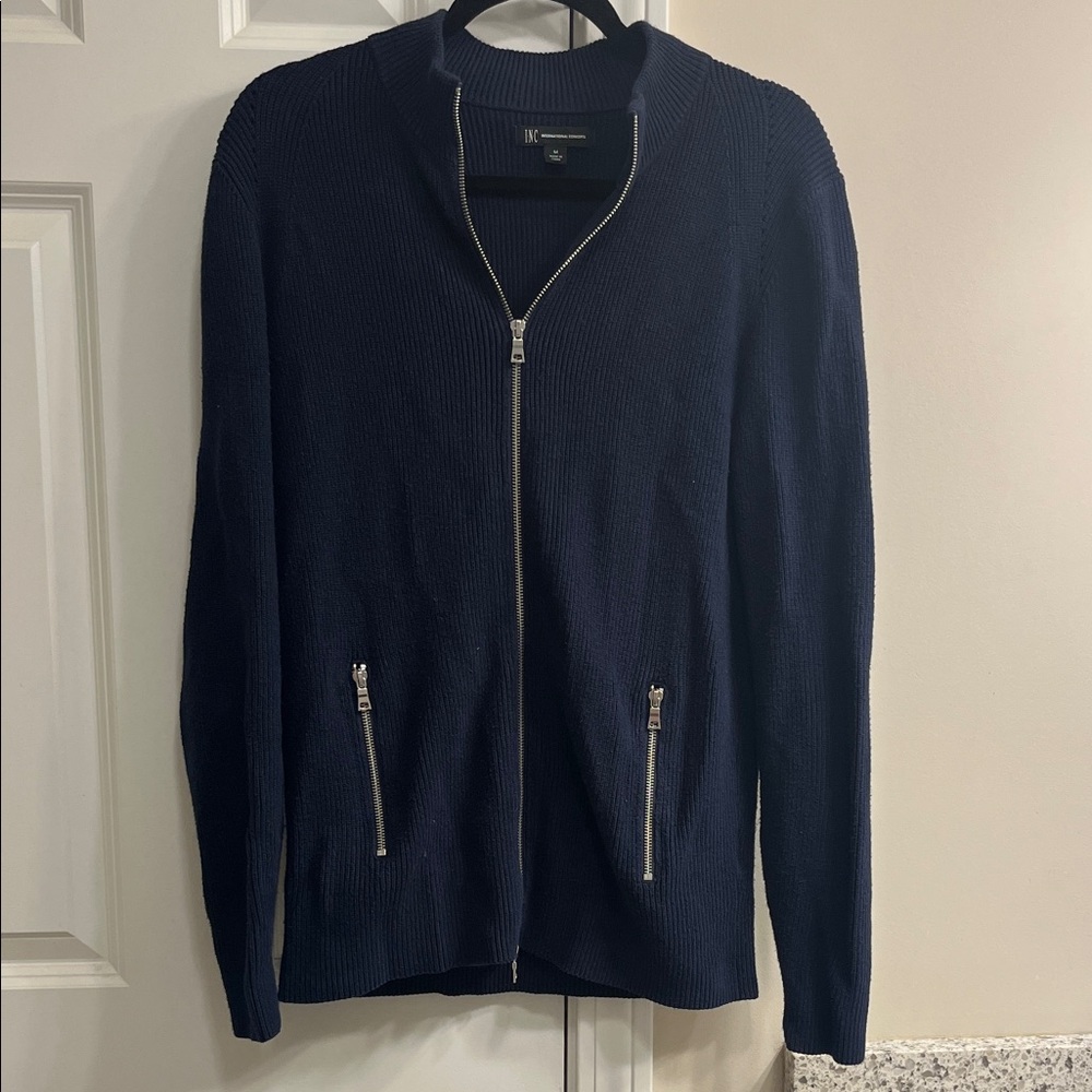 INC Men's Dark Blue Zip-Up Sweater